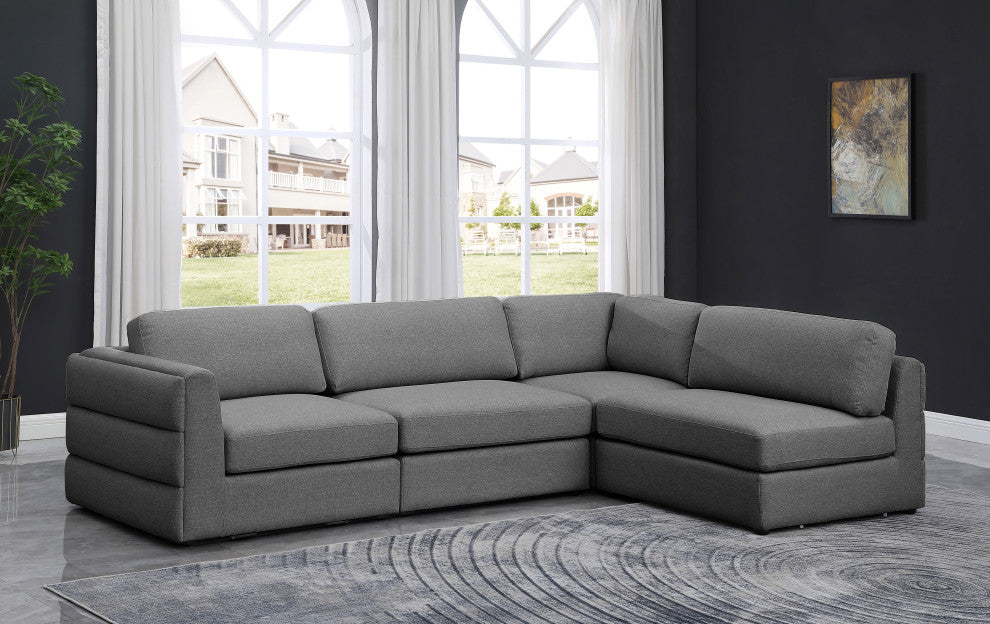 Beckham Linen Textured Fabric 4-Piece Modular L-Shaped Sectional, Grey