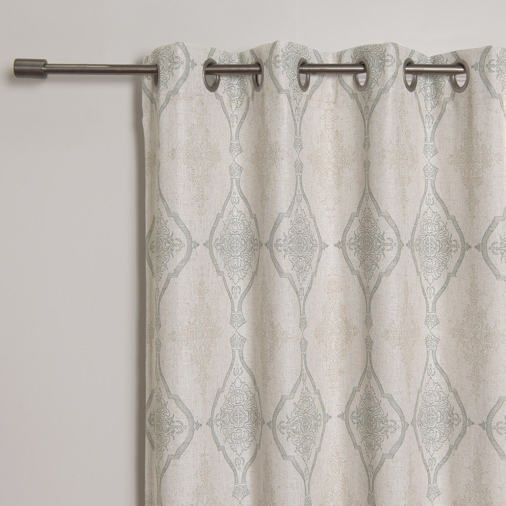 Damask Medallion Linen Blend Blackout Curtain, Sage, 52"x84"