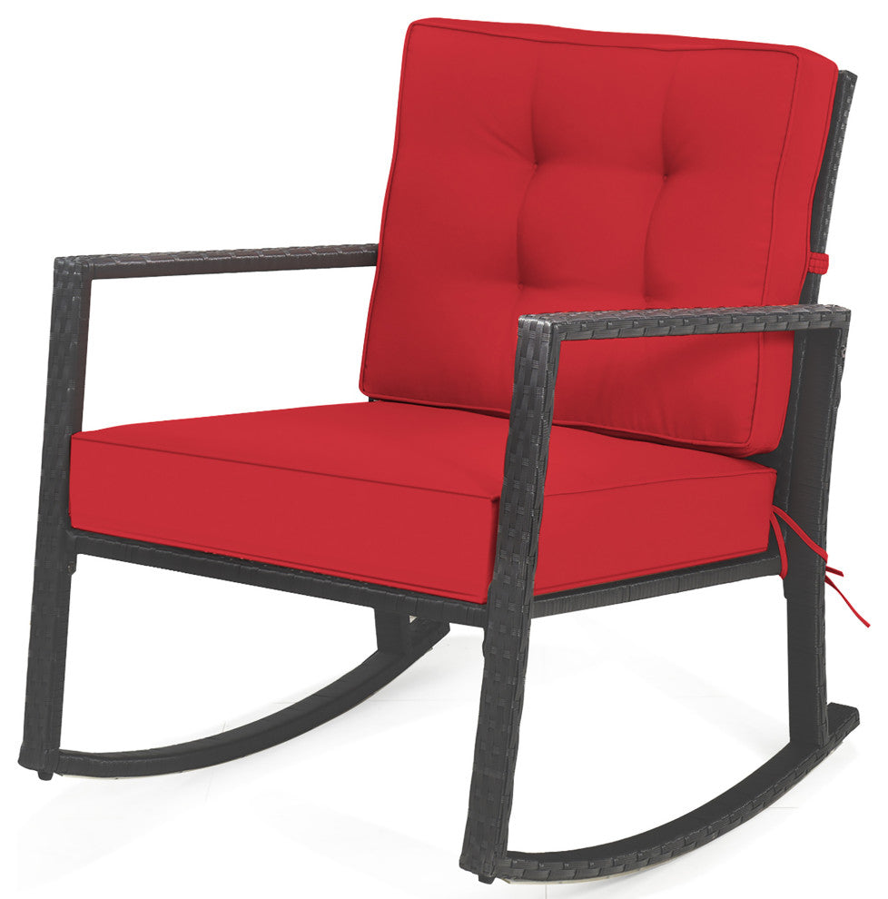 Costway Patio Rattan Rocker Chair Glider Wicker Rocking Chair Cushion Lawn Red