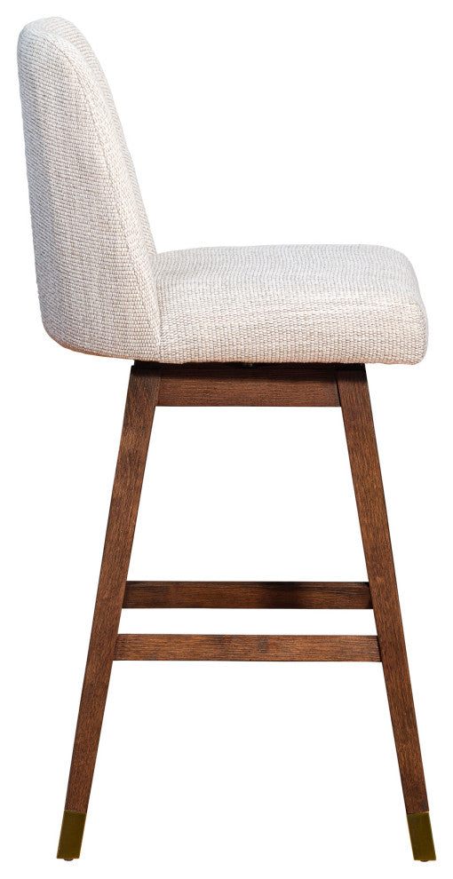 Amalie Swivel Bar Stool in Brown Oak Wood Finish with Beige Fabric