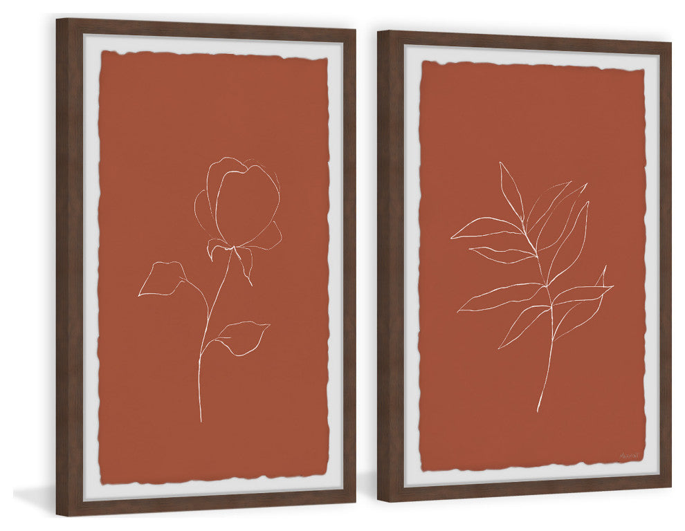 Roses and Leaves Diptych, 2-Piece Set, 24x36 Panels