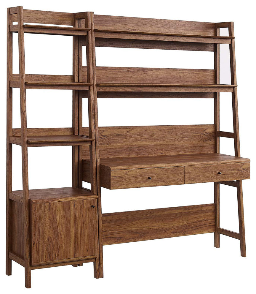 Bixby 2-Piece Wood Office Desk and Bookshelf, Walnut