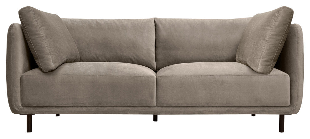 Serenity 79" Fossil Gray Velvet Sofa with Black Metal Legs