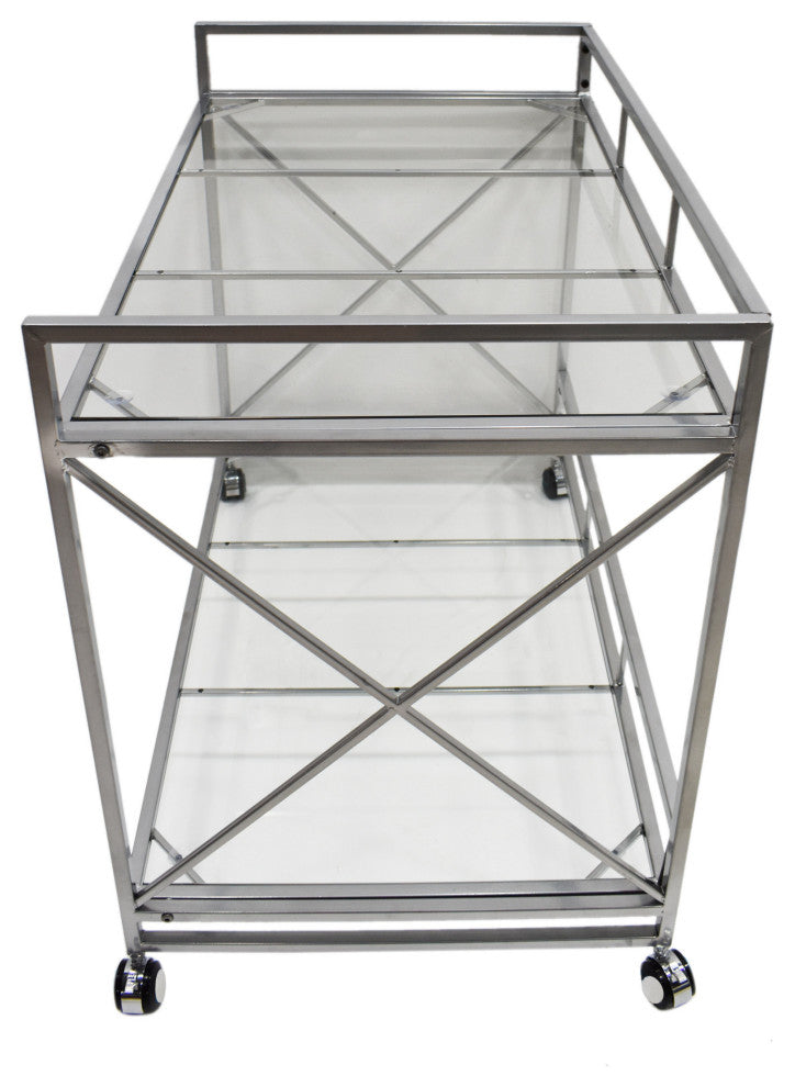 GDF Studio Danae Industrial Modern Iron and Glass Bar Cart, Silver