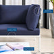 Sectional Sofa Chair Table Set, Sunbrella, Aluminum, Gray Blue Navy, Outdoor