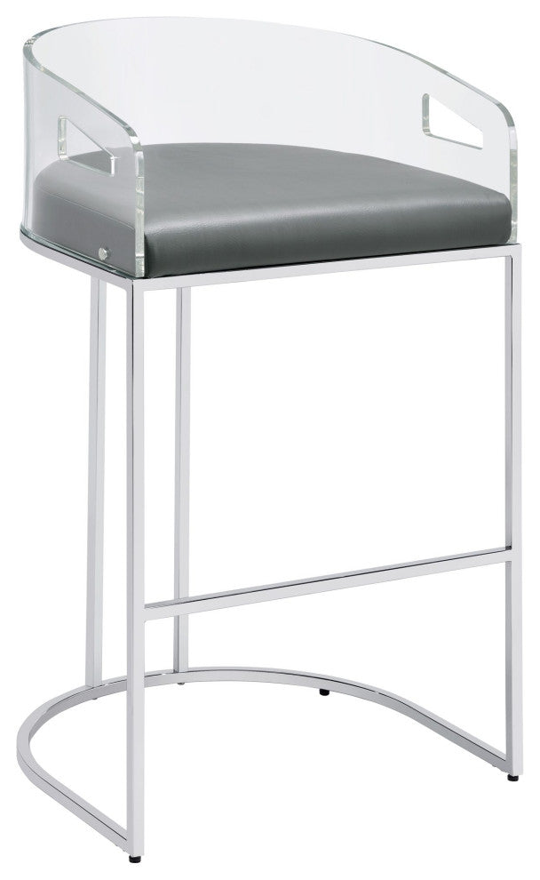 Set of 2 Bar Stool, Gray and Chrome