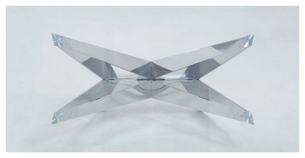 Benzara BM261725 Dining Table With Overlapped Metal Geometric Accent, Silver