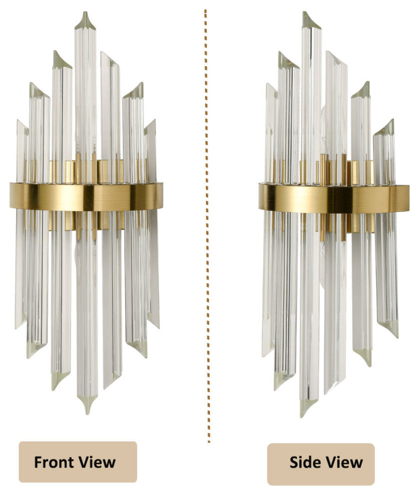 Modern Wall Sconces Glass Rod Vanity Light Bedside Lighting Set of 2, Brass