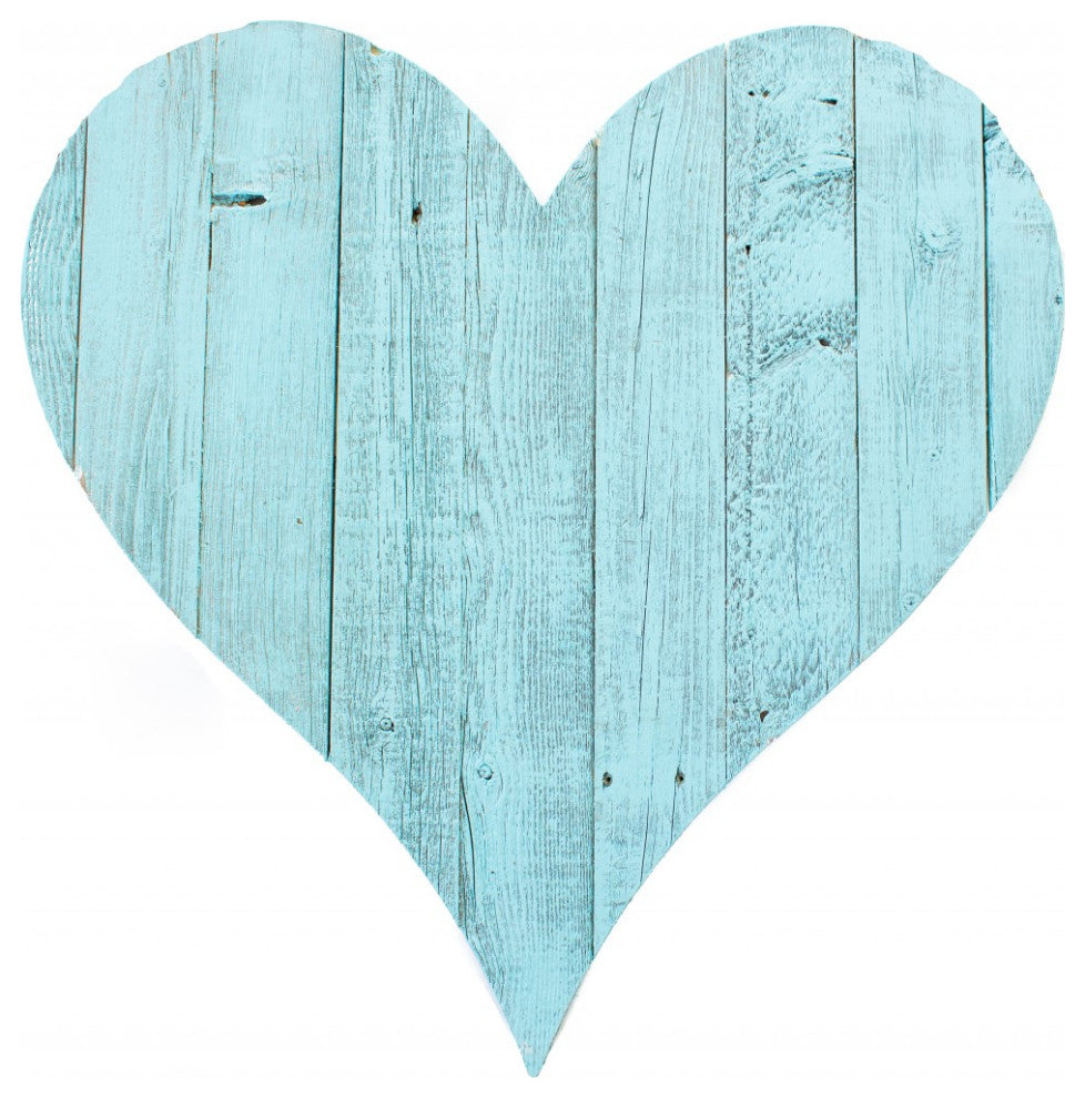 18" Rustic Farmhouse Turquoise Wooden Heart