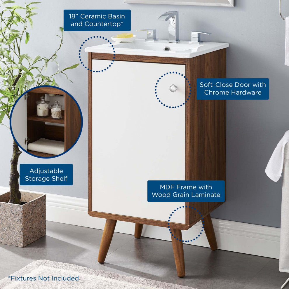Transmit 18" Bathroom Vanity, Walnut White