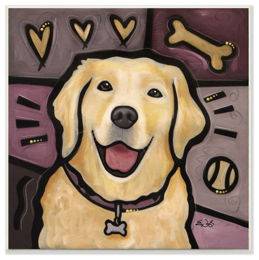 Stupell Industries Pink Purple Golden Labrador Dog Pet Painting, 12 x 12