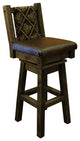 Barnwood Style Timber Peg Swivel Upholstered Barstool, Driftwood, Black Pine Cone and Quarter Espresso, Bar Height
