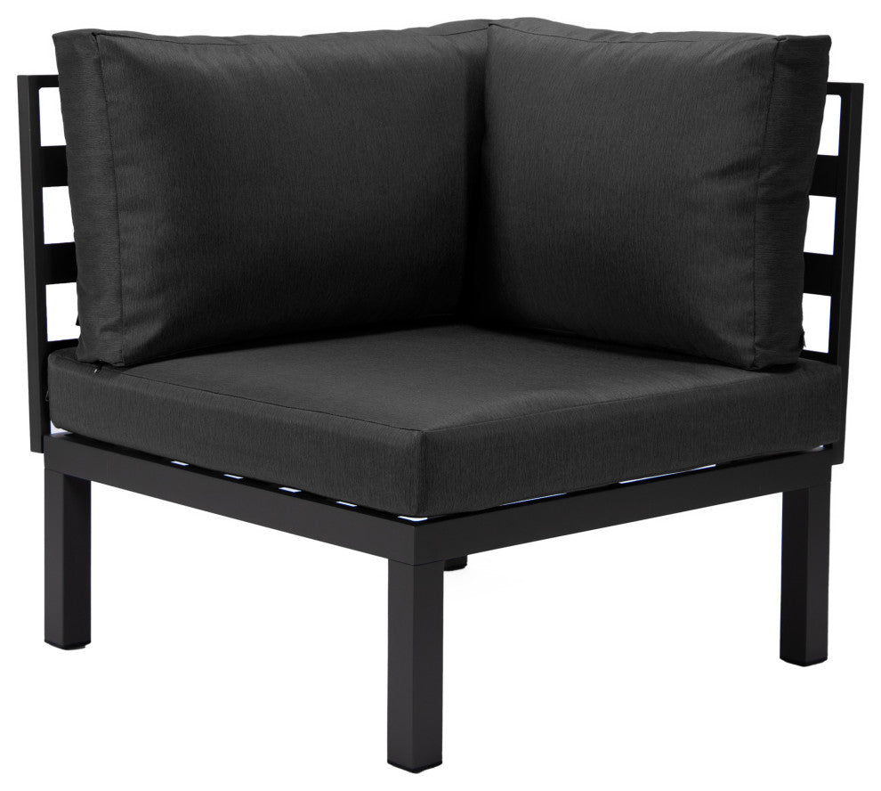 LeisureMod HSFBL-7BL Hamilton 7-Pcs Conversation Set Fire Pit Table&Cushions