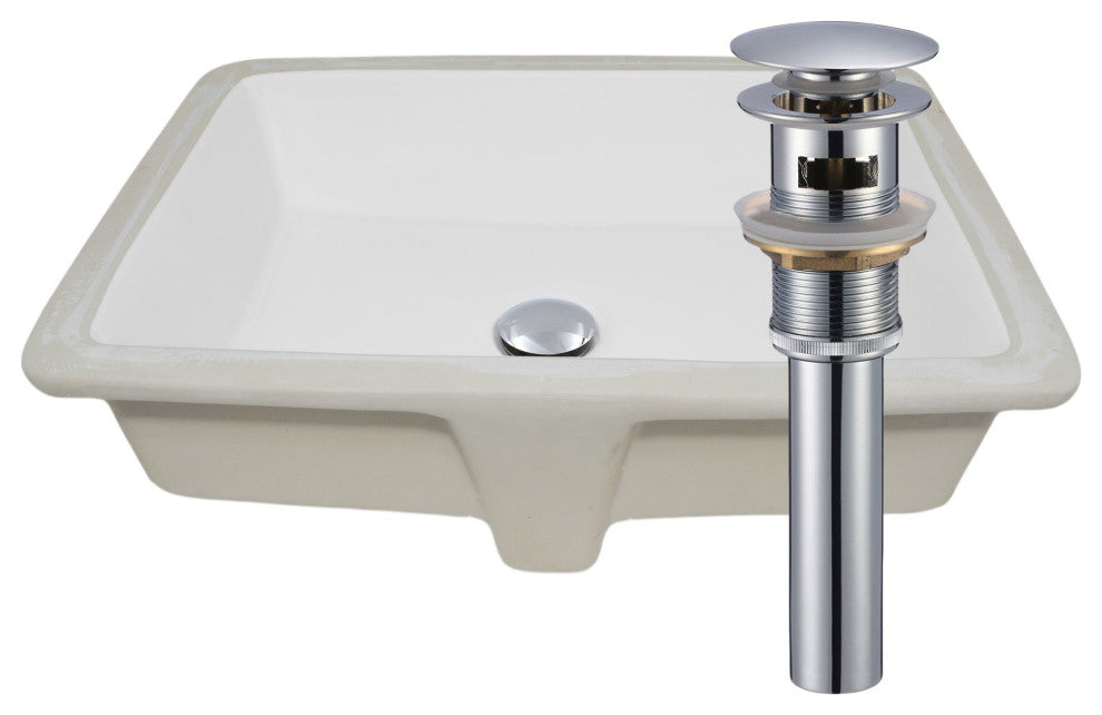 NP-U193911 ShallowRectangular Undermount Porcelain Sink w/ OverflowDrain Options, Chrome