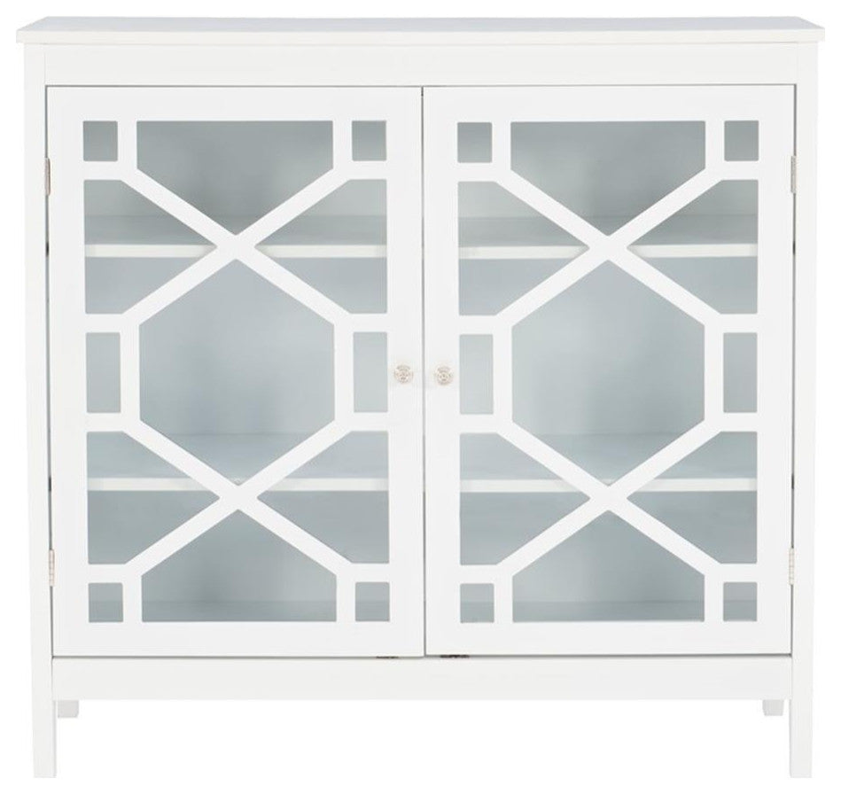 Linon Betty Large Wood Cabinet with 2 Glass Paneled Doors and 3 Shelves in White