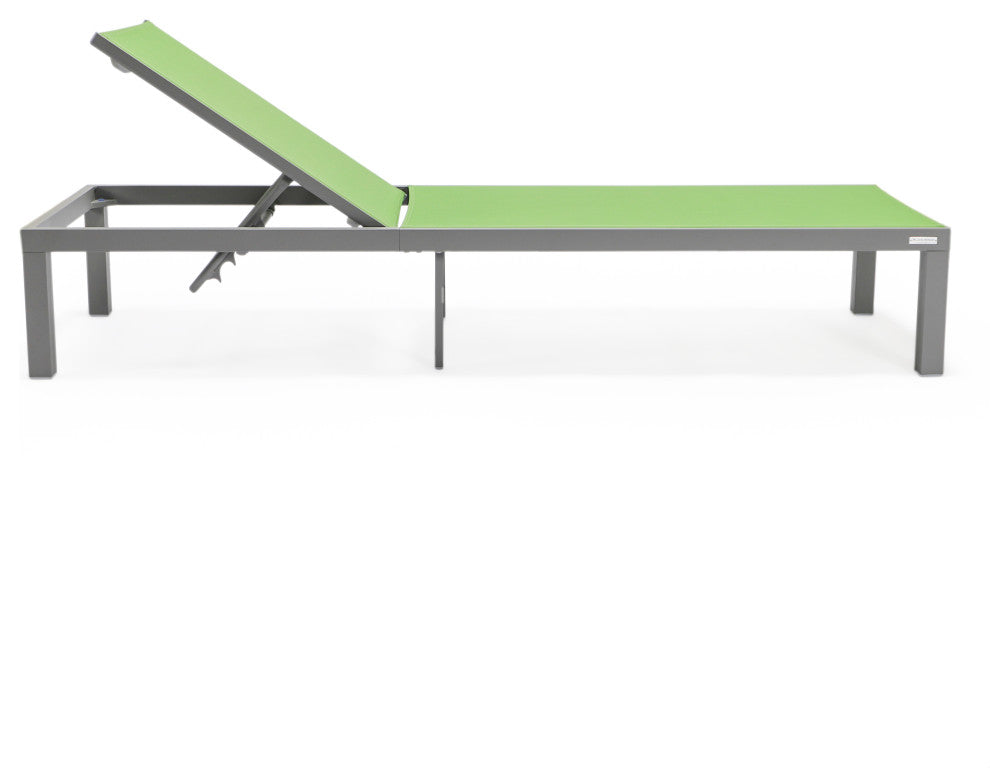 LeisureMod Marlin Patio Chaise Lounge Chair With Gray Frame, Green
