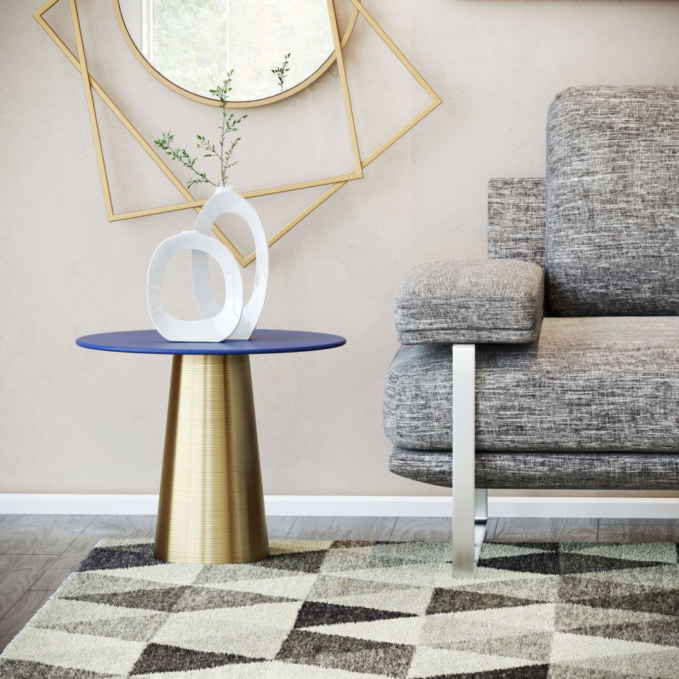 Sofa Side Table, Round, Aluminum, Metal, Dark Blue, Gold, Lounge Hospitality