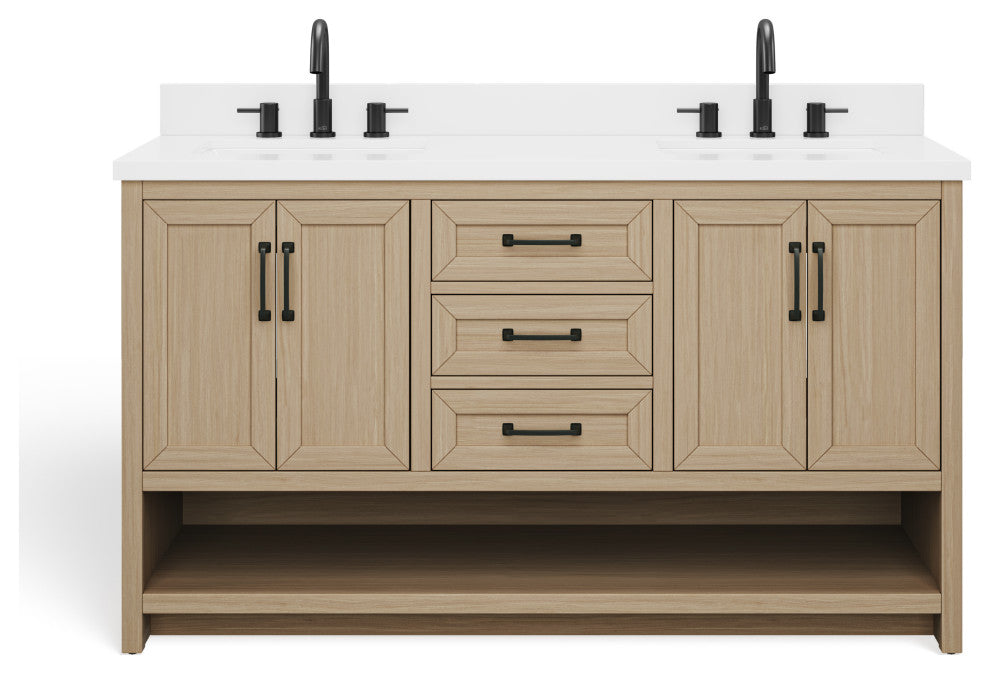 The Asher Bathroom Vanity, Oak, 55", Double Sink, Freestanding