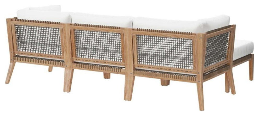 Clearwater Outdoor Patio Teak Wood 4-Piece Sectional Sofa, Gray White