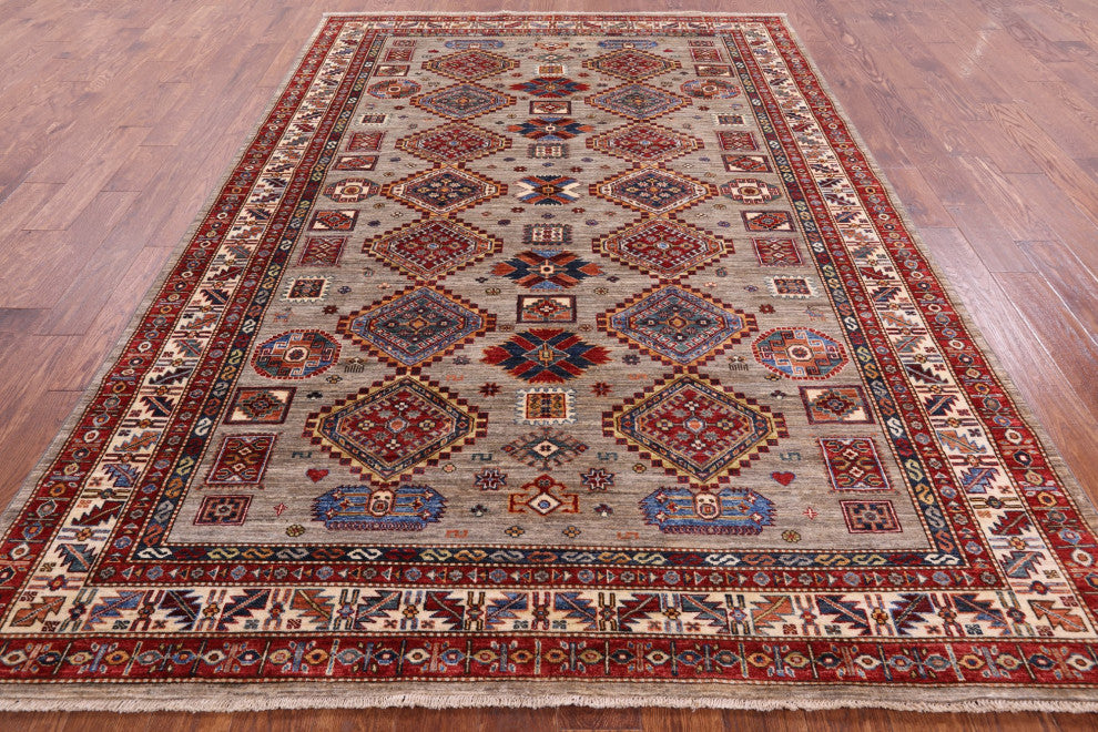 6' 9" X 9' 11" Super Kazak Hand-Knotted Wool Rug Q5814
