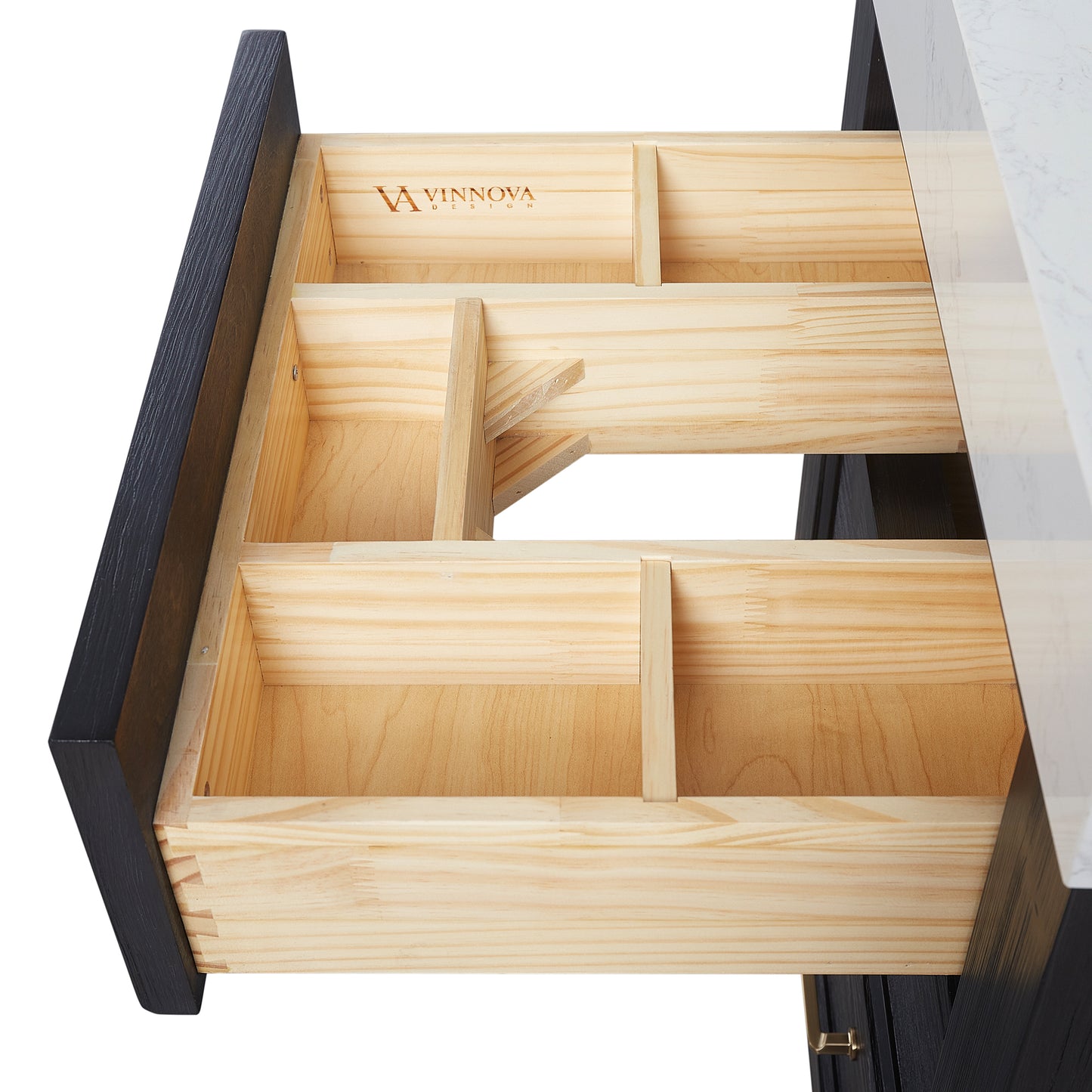 Leon Bath Vanity With Composite Stone Top, Fir Wood Black, 24", No Mirror