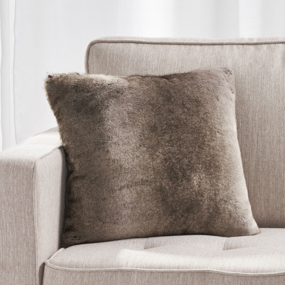 GDF Studio Elise Modern Glam Faux Fur Throw Pillow, Ash White, 1