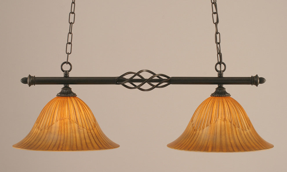 Elegante 2 Light Island Light In Dark Granite, 14" Tiger Glass