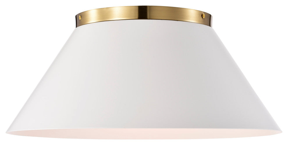 Dover 3-Light Large Flush Mount Fixture, White With Vintage Brass