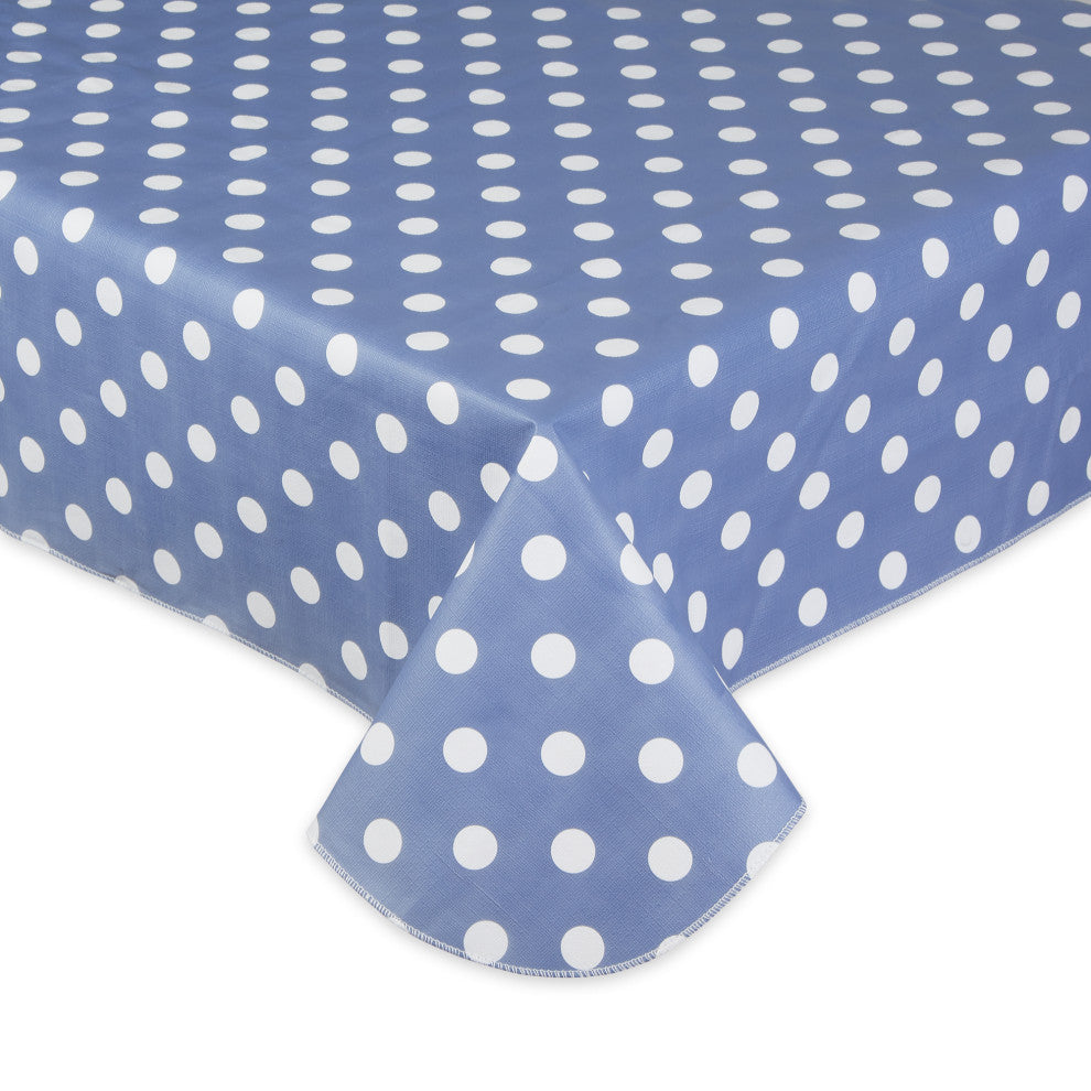 Stonewash Blue Polka Dot Vinyl Tablecloth 60x84