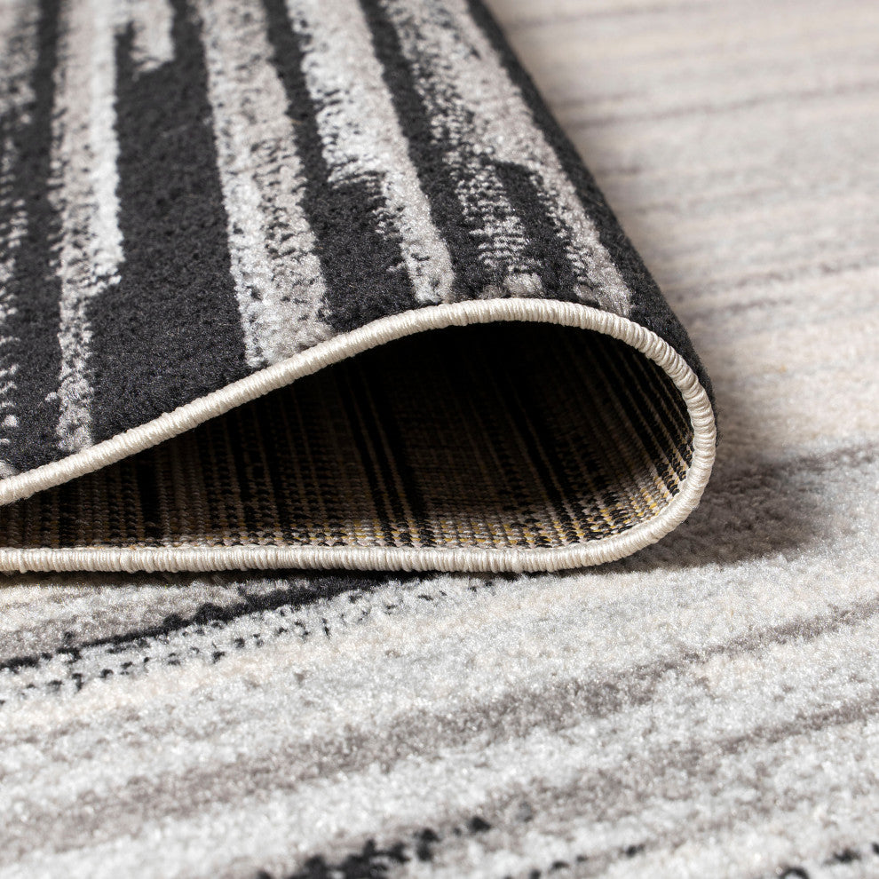 Linear Modern Half-Stripe Area Rug, Gray/Cream, 3 X 5