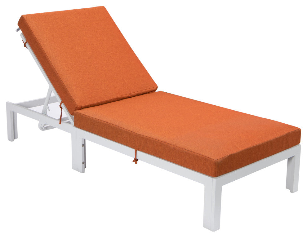 Chelsea White Patio Chaise Lounge Chair With Cushions, Orange