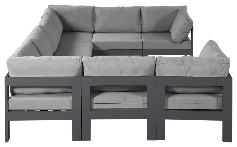 Nizuc Water Resistant Patio U-Shaped Modular Sectional, Gray, 8-Piece: 4 Armless Chair, 4 Corner Chair, Dark Gray Aluminum Frame