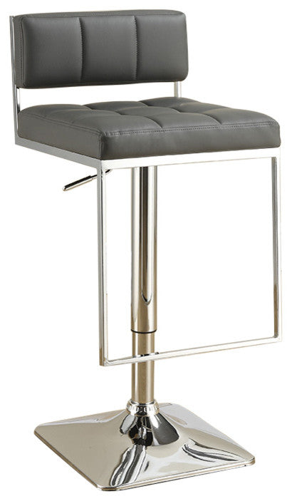 Adjustable Modern Low Back Bar Stool With Chrome Base, Gray