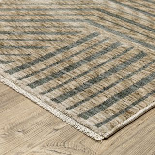 Easely Industrial Geometric Lines Beige/ Gray Area Rug, 9'10" x 12'10"