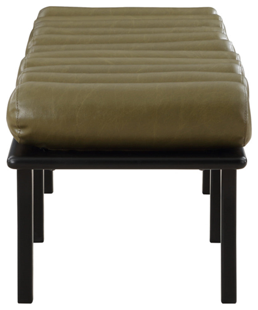 Landon Faux Leather Bench, Green, Black Finish