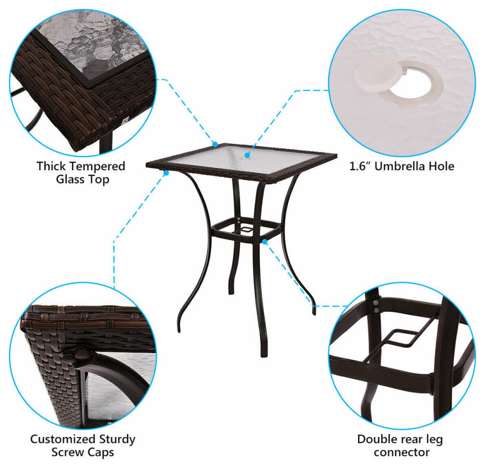 Costway Outdoor Patio Rattan Wicker Bar Square Table Yard Garden Furniture