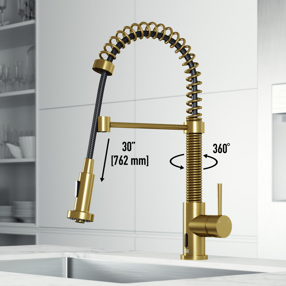 VIGO Edison 19" H Single Handle Pull-Down Sprayer Kitchen Faucet, Matte Brushed Gold, Touchless, Without Extras