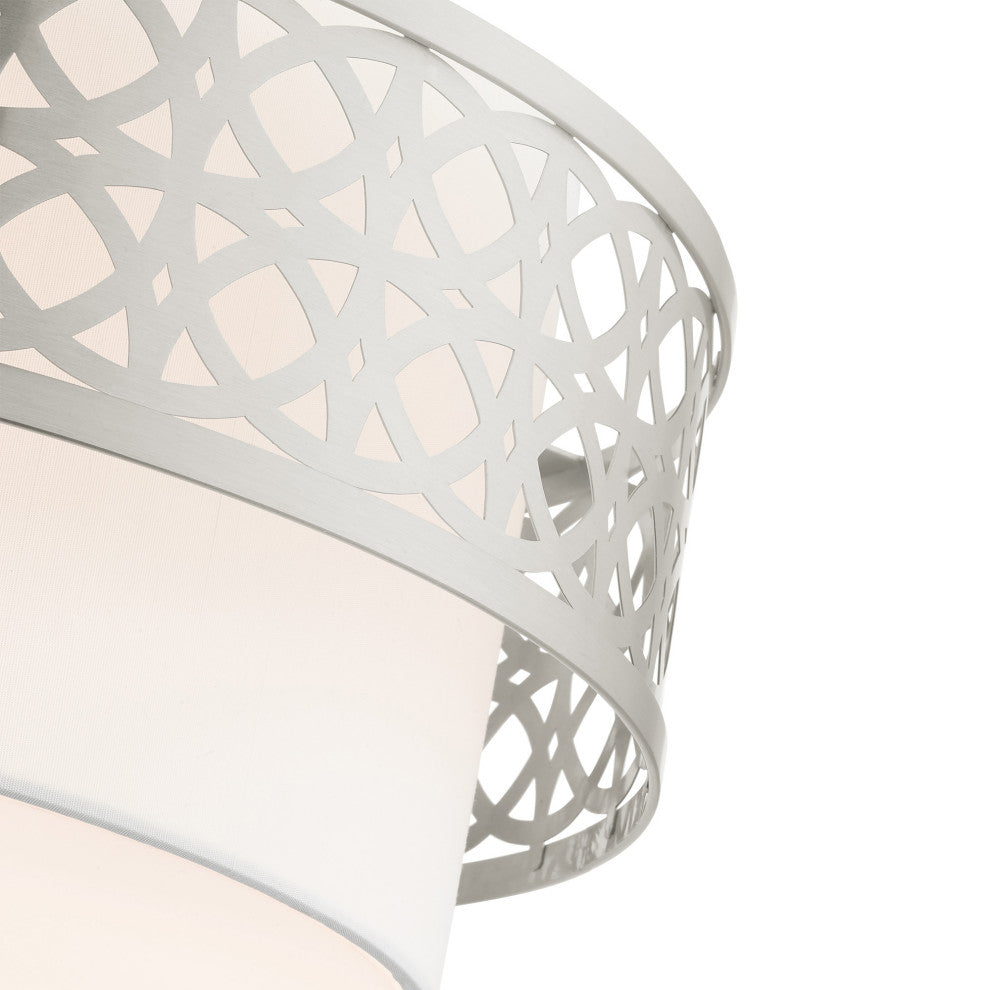 Brushed Nickel Fretwork, Ornamental, Transitional, Sophisticated Semi Flush