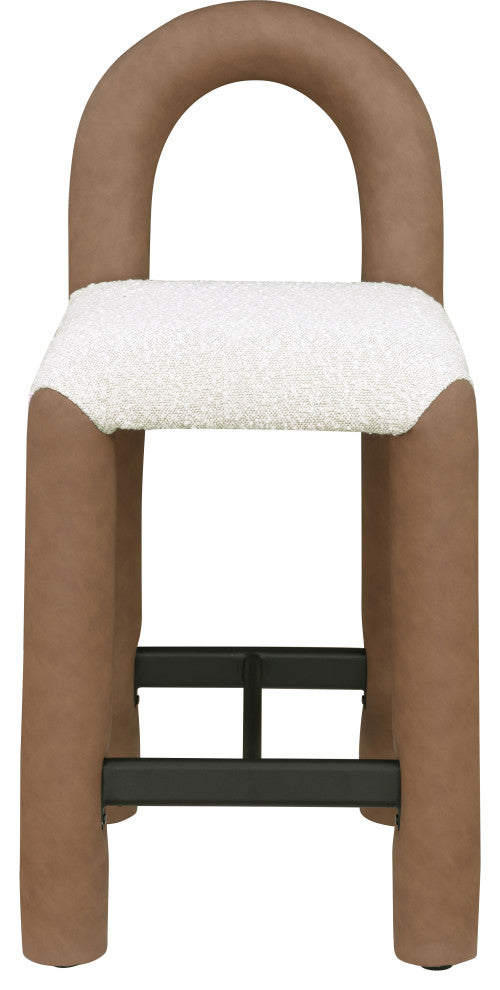 Amari Upholstered Bar and Counter Stool, Brown, Boucle Fabric and Vegan Leather