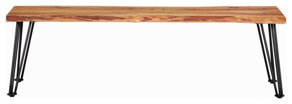 Benzara BM242107 Wooden Dining Bench With Live Edge Details & Metal Legs, Brown