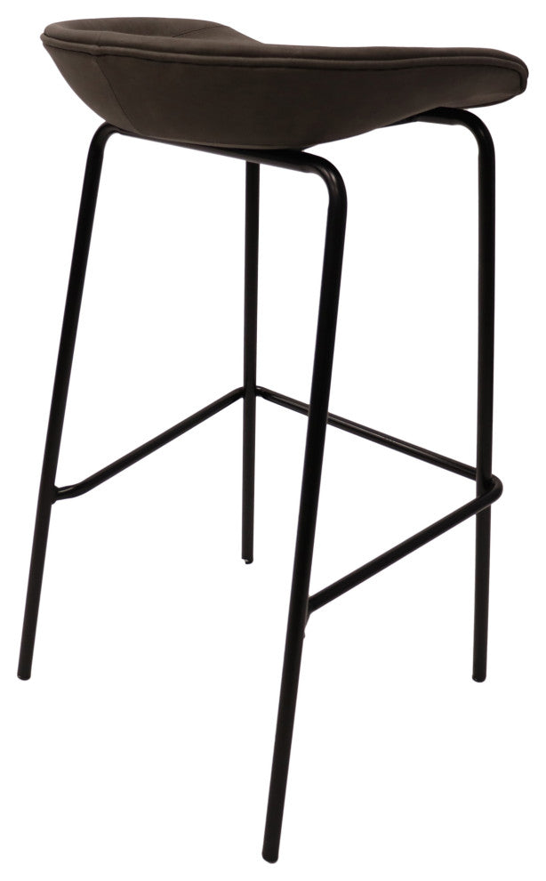 LeisureMod Servos Barstool With Faux Leather Seat and Iron Frame, Elephant Gray