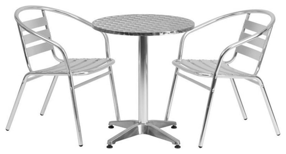 23.5'' Round Aluminum Indoor-Outdoor Table Set with 2 Slat Back Chairs