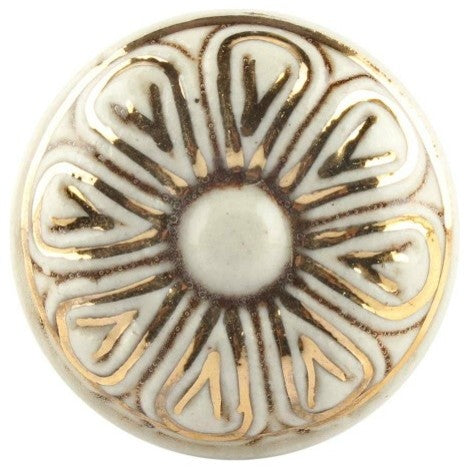 Set of 4 Etched Golden Flower Ceramic Cabinet Knobs