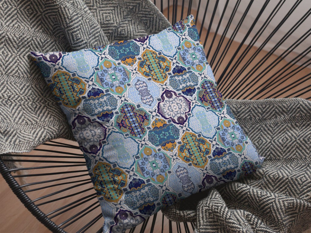 18 Orange Blue Trellis Suede Throw Pillow