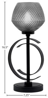 1-Light Table Lamp, Matte Black Finish, 5" Smoke Textured Glass