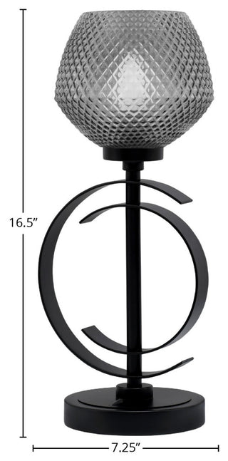 1-Light Table Lamp, Matte Black Finish, 5" Smoke Textured Glass