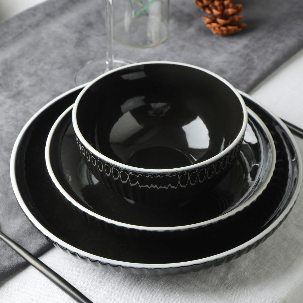 Christian Siriano Lustra Stoneware 32 Piece Dinnerware Set, Black