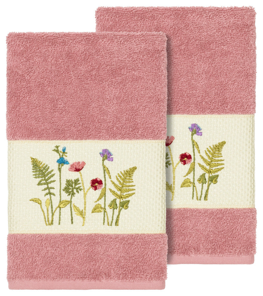 Serenity 2-Piece Embellished Hand Towel Set, Tea Rose