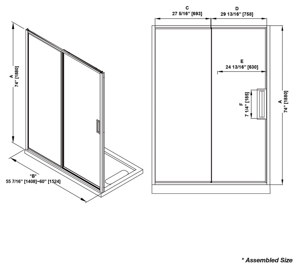 Stanford Sliding Fluted Alcove Shower Door, Black, Fluted Glass, 60"