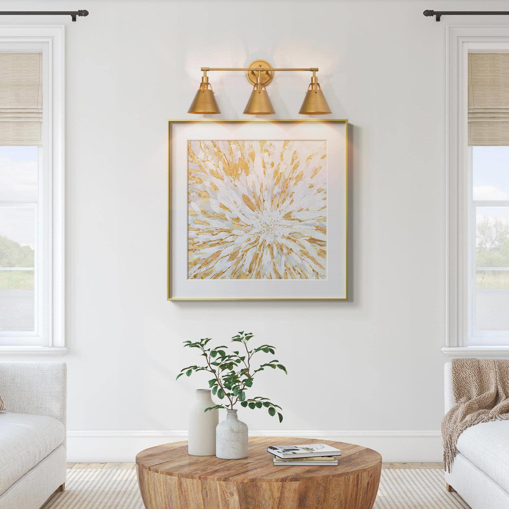 LNC Modern Antique Brushed Gold 3-Light Bathroom Vanity Light